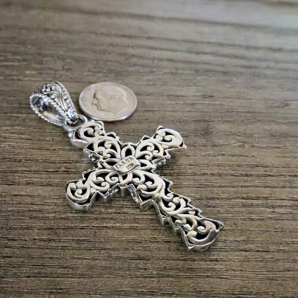 SARDA Designer Signed 925 Sterling Silver Cross Pendant 2.75" Bali - Picture 10 of 16
